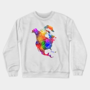 Colorful mandala art map of North America with text in multicolor pattern Crewneck Sweatshirt